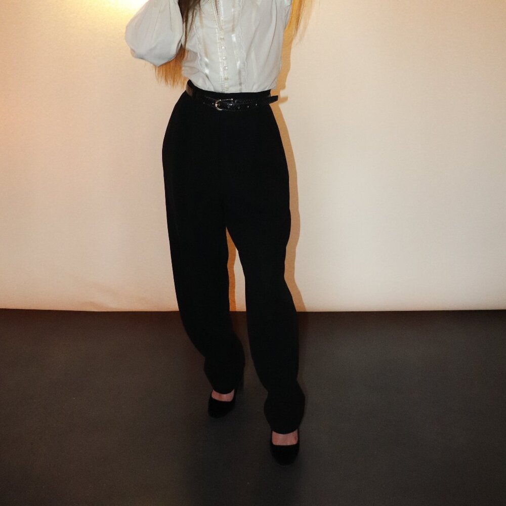 Vintage Giorgio Armani Italy 100% Wool Wide Leg Trousers in Black